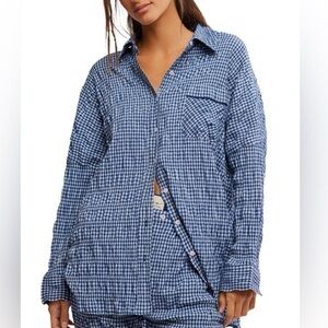 NWT FREE PEOPLE Cloud Ten Sleep Shirt Navy Combo Size L